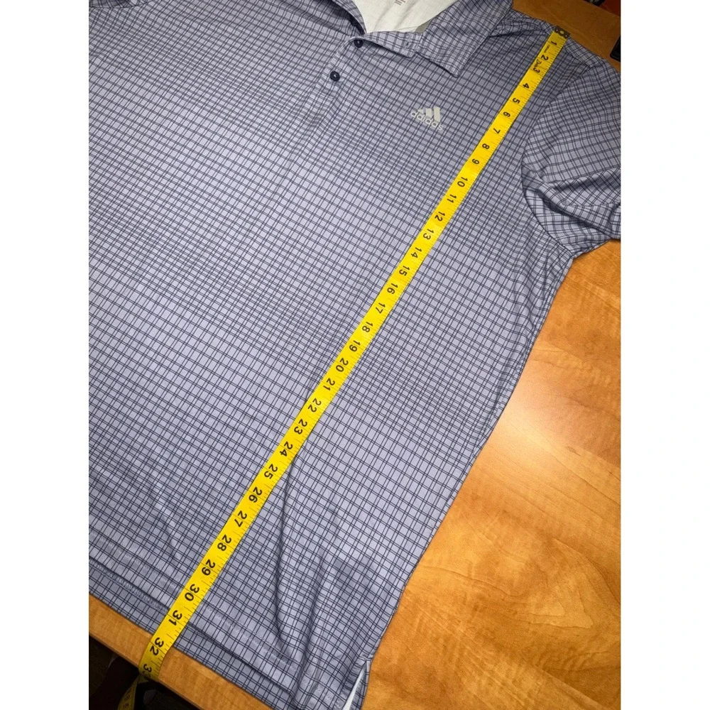 Adidas Golf Mens 2XL Blue Grid Check Performance Polo Shirt Short Sleeve Stretch